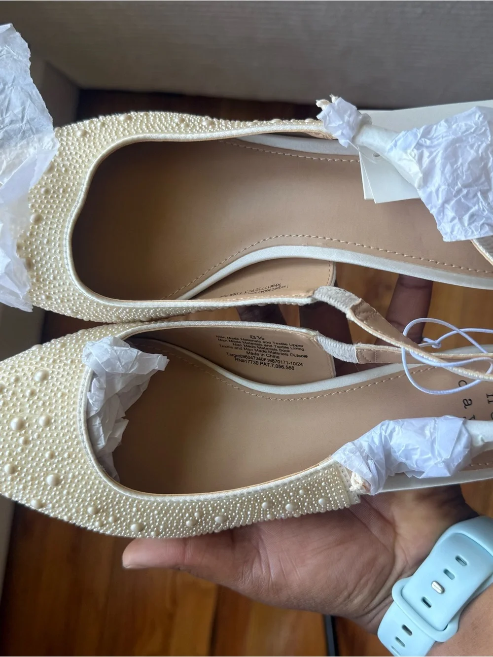 a new day Cream Pearl-Embellished Slingback Flats